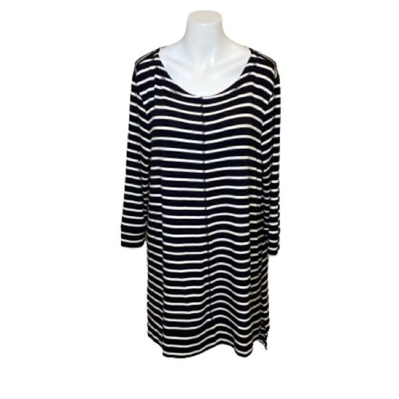 Caslon black and white striped 3/4 sleeve tunic top size L - Picture 1 of 14
